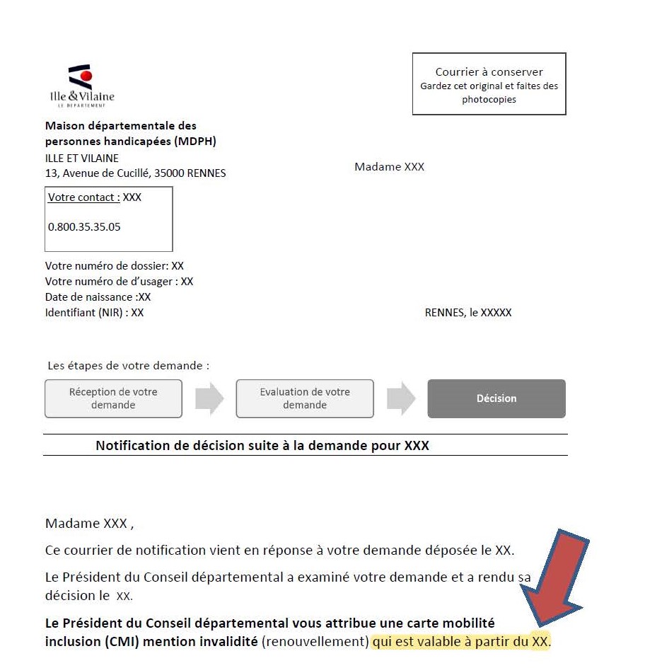 courrier de notification de décision MDPH